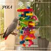 Durable Parrot Toy Chewing for Macaws African Greys, Colorful Wooden Block Puzzle with Medium Chew Cotton Tassels, Hanging Interactive Activity Cage,