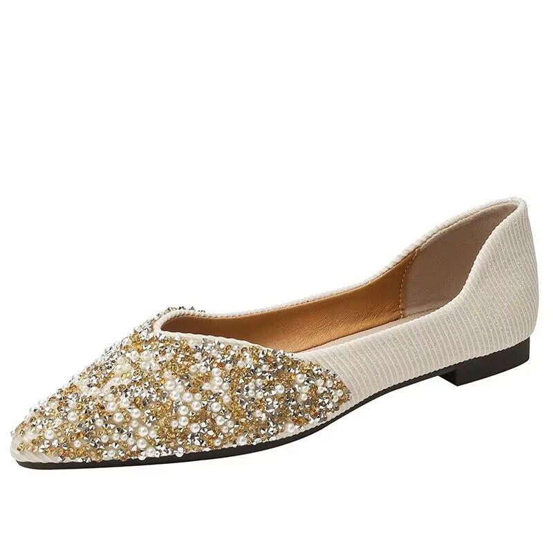 Comfortable and Elegant Pearl Pointed Toe Woman Flats Korean Style Offer Y2k Wholesale Spring Low Price Slip-on Shoes for Women