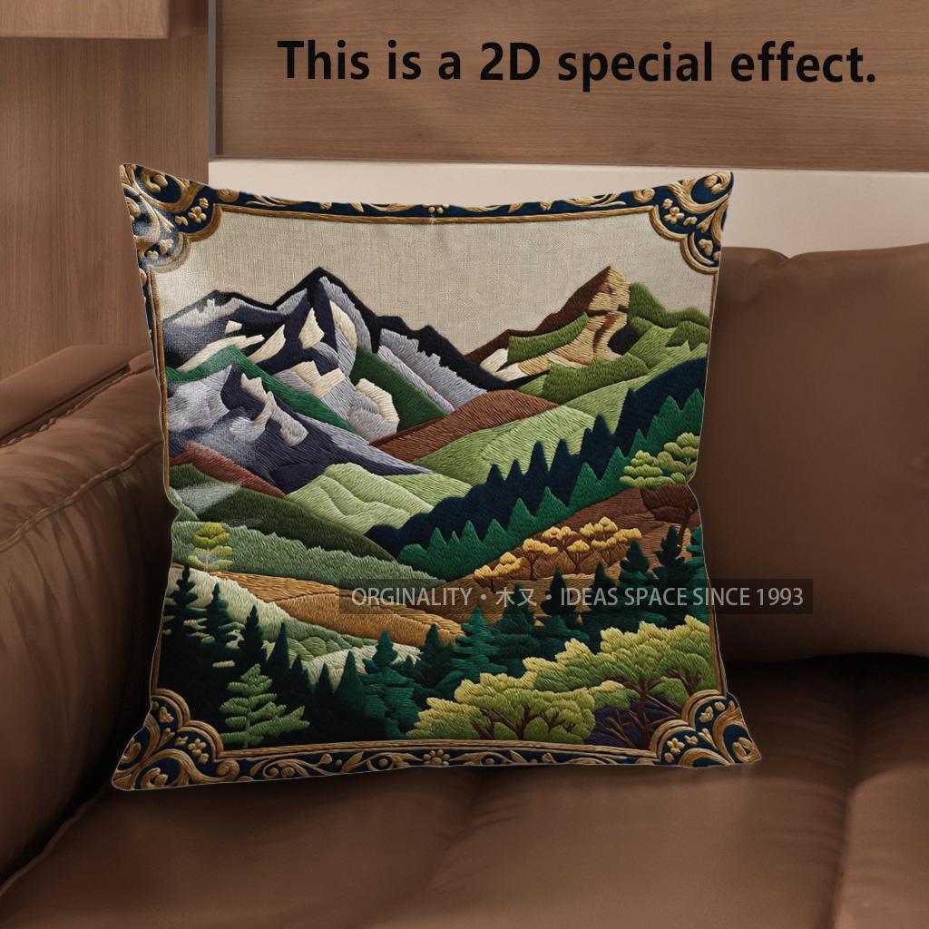 2D Mountain Landscape Decorative Pillow Covers Pattern Cushion Cover Suitable For Sofa Bedroom Car Pillow Cover