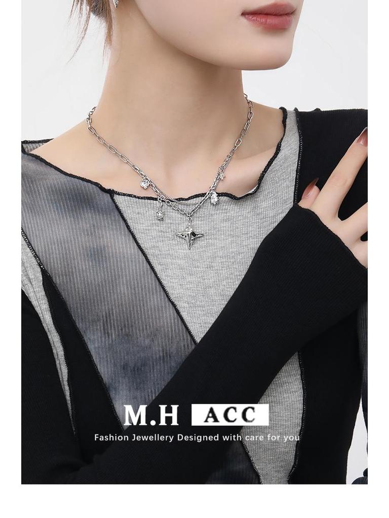 Four-Pointed Star Women's Necklace - Light Luxury & Original Design Clavicle Pendant