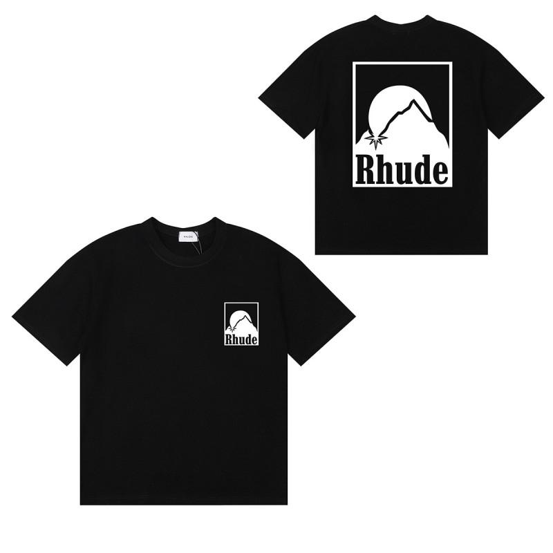RHUDE Sunset Mountain Graphic T-Shirt Men Women Oversized Fit Casual Short Sleeve Tee