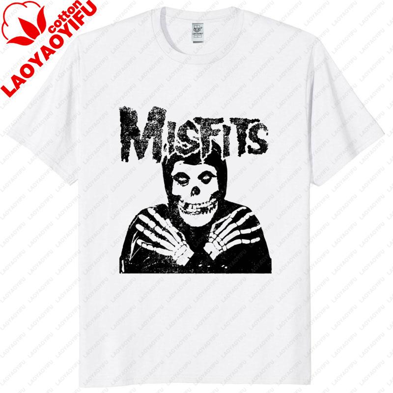 Unisex Vintage Punk Tee Misfits Style Distressed Skull Graphic Classic Streetwear Top Daily Wear