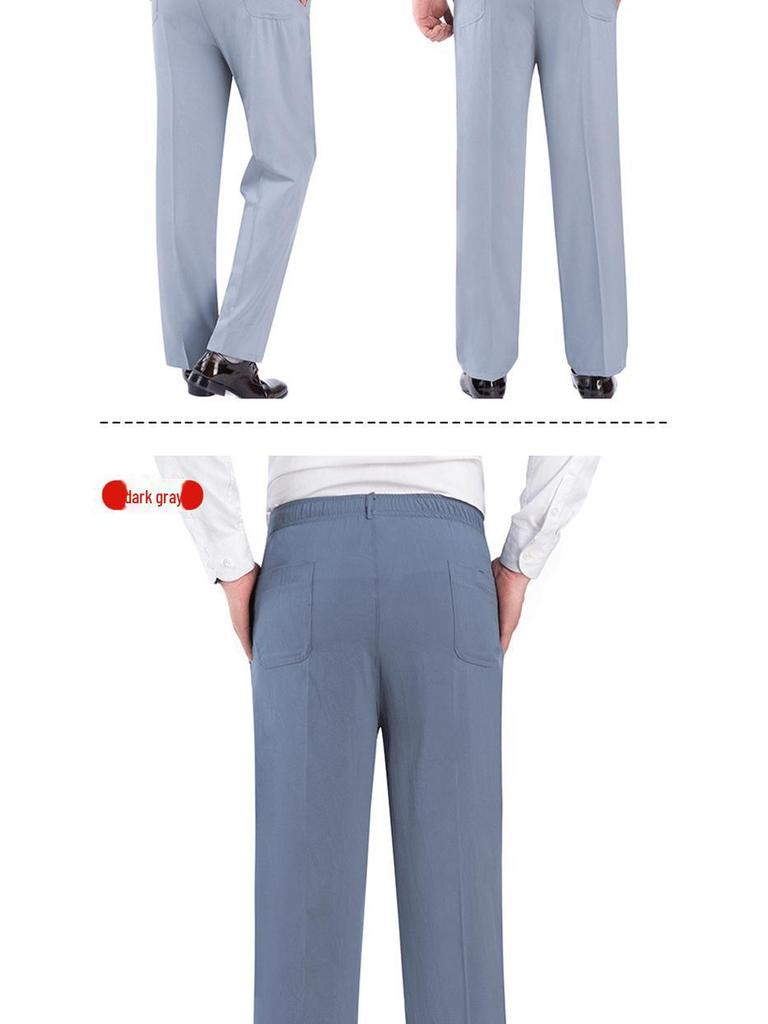 Breathable Elastic Waist Silk-Like Floral Casual Pants for Middle-Aged & Elderly