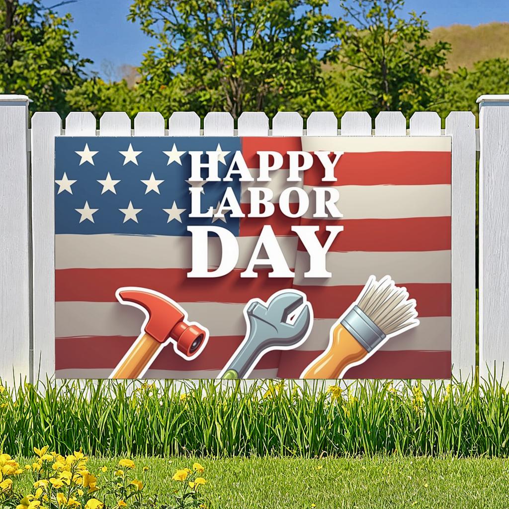Outdoor Celebration Wrench Design Labor Day Banner Weather Resistant Patriotic Banner for Outdoor Party Community Event