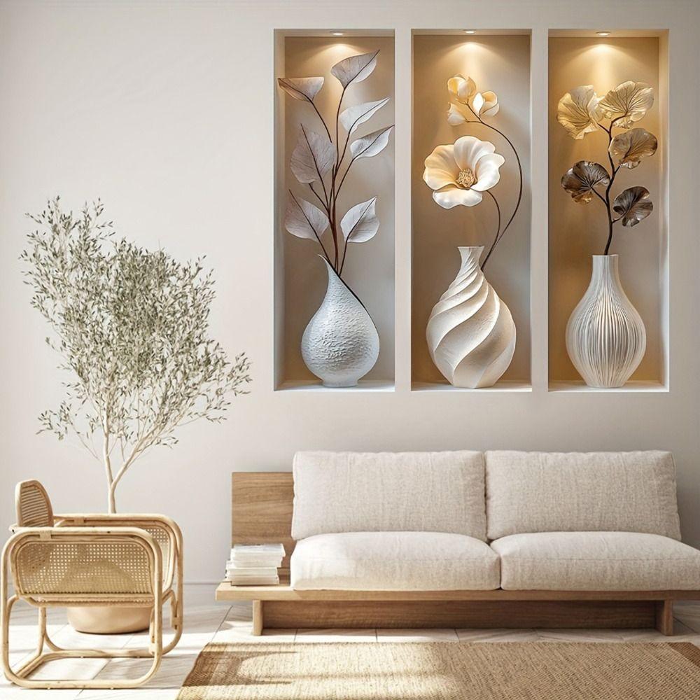3Pcs Waterproof Flower Wall Sticker Plant Wall Sticker for Office Living Room Study Cabinet