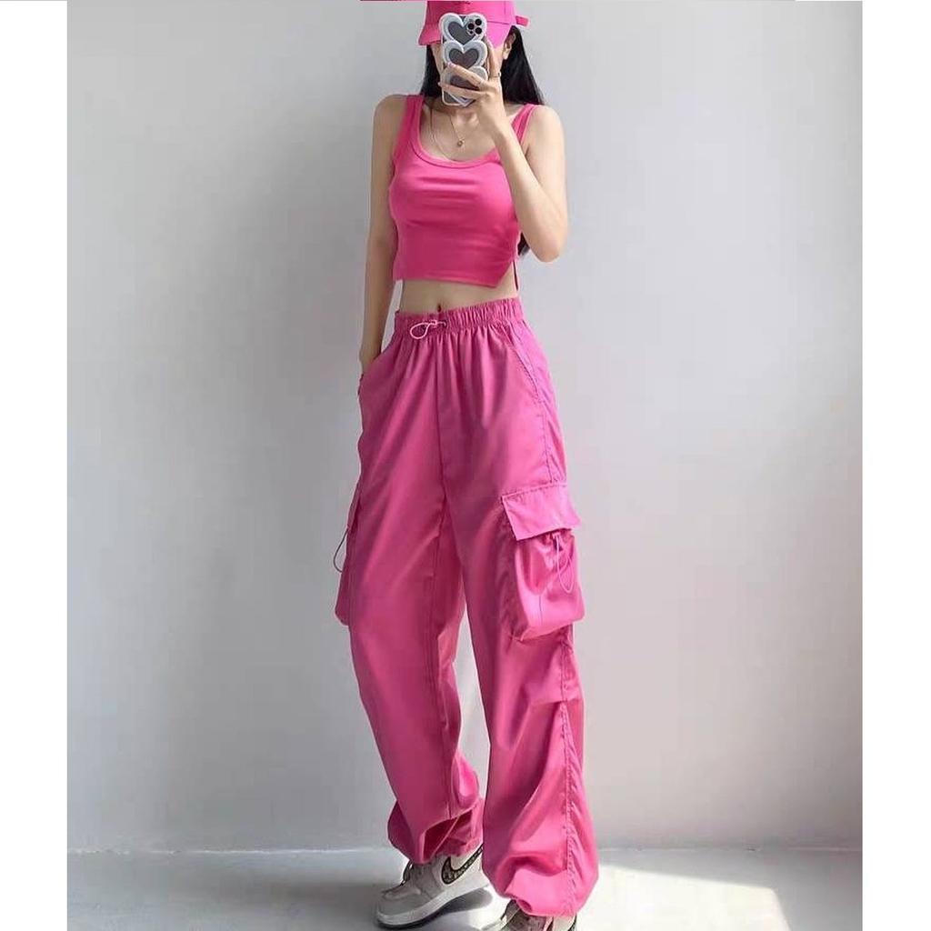 American Retro Workwear Casual Pants Men's High Street Couple Loose Functional Style Drawstring Tied Foot Long Pants