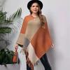 Plus Size Women Color Block Knit Cape Sweater, Batwing Sleeve Pullover Shawl for Autumn Winter