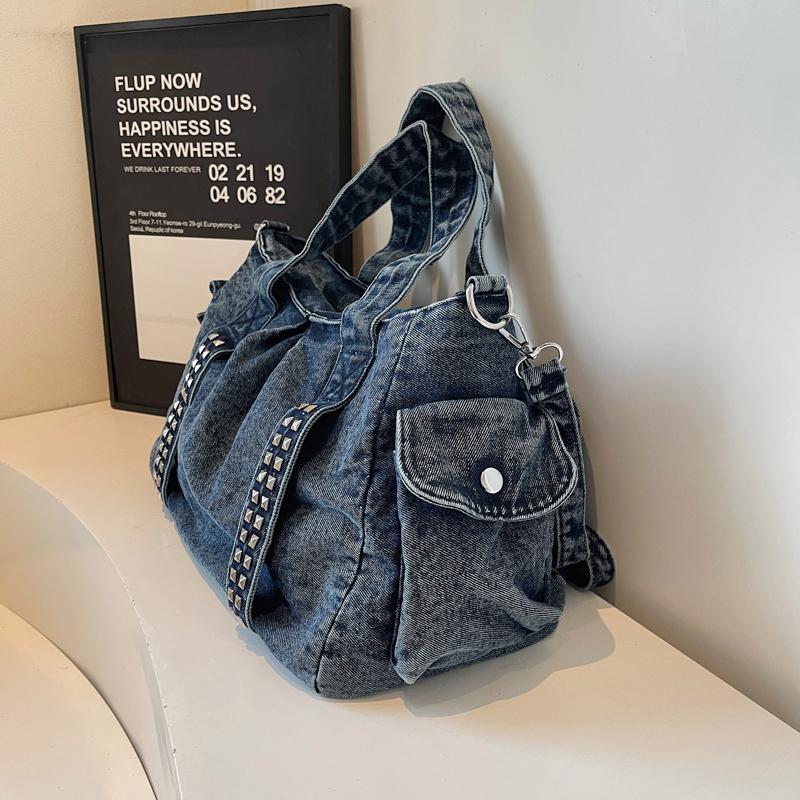 Vintage Denim Bag Women's Lightweight Shoulder Bag Commuter Large Capacity Crossbody Bag