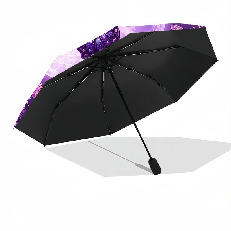 1pc Sturdy 8-Bone Auto Umbrella, Dreamy Lunar Butterfly Radiance Umbrella, Digital Printed, Foldable Umbrella for On-the-Go Outdoor Use