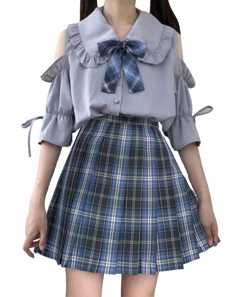 KALAOK JK Short High School Set with Pleated Perfect for Amusement Cultural and Size S Uniform, Sleeves, Girl, 3-Piece Bow, Skirt, Halloween, Parks,