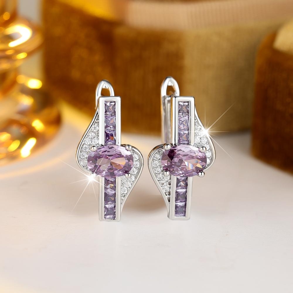 

Элегантные геометрические серьги-капли с фиолетовым цирконом для женщин, серебристого цвета, свадебные, для вечеринки, ювелирные изделия, подарки фиолетовый