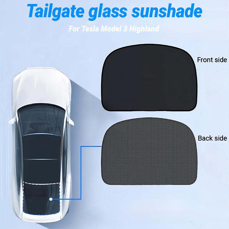 Tailgate Glass Sunshade for Tesla Model Y Juniper / Model 3 Highland, Foldable Rear Window Sun Shade, Privacy Sun Baffle for Trunk, Gray & Black