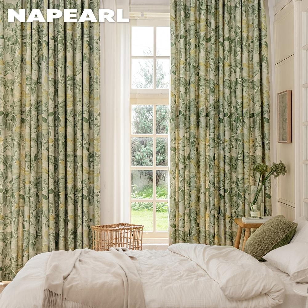 1PC NAPEARL Fresh and Healing Leaf Printed Curtains with 70-80% Shading for Bedroom Living Room Home Decor