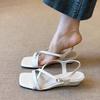 Fashion Simple Crossover with Square Toe Wedge Romans Feminine Fashion Open Toe Slip Strap Soft Sole Non-Slip Sandals