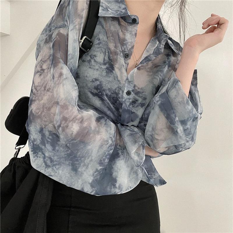 Shirts Frauen Mode Tie Dye Gothic Top Neue Koreanische Lose Beiläufige Kleidung Sun-proof Stickerei Alle-spiel Sommer Urlaub
