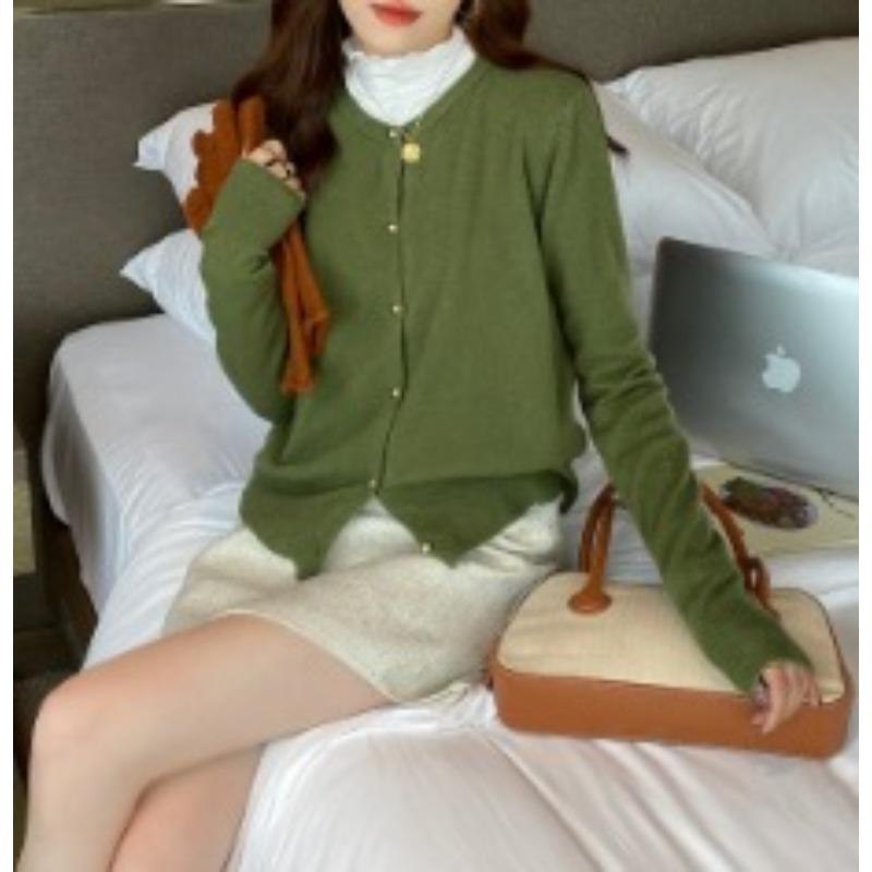 

Women s Knitted Cardigan Women s Autumn Sweater Jacket Early Autumn Thin Long Sleeved Top S темно-зелений колір