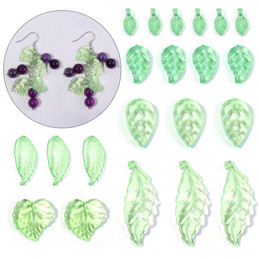 20-200pcs/lot Transparent Green Leaves Beads Loose Acrylic Charms Beads For DIY Pendant Earrings Necklace Jewelry Accessories