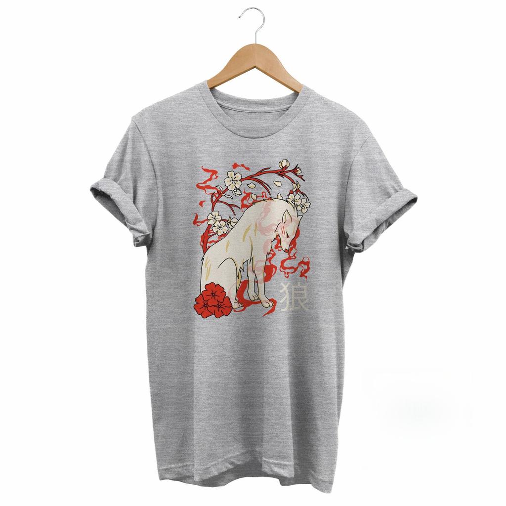 Japanese Wolf T-Shirt Grunge Japan Streetwear Tee Retro Streetwear High-quality Crew-neck Short-sleeved Men's T-shirt