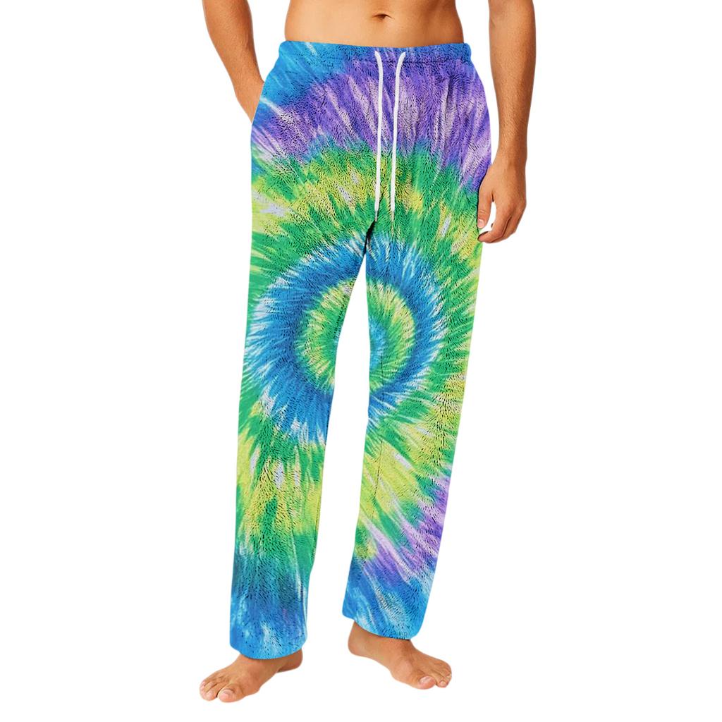Men's Drawstring Pocket Flannel  Pants Homewear Sleep Pants