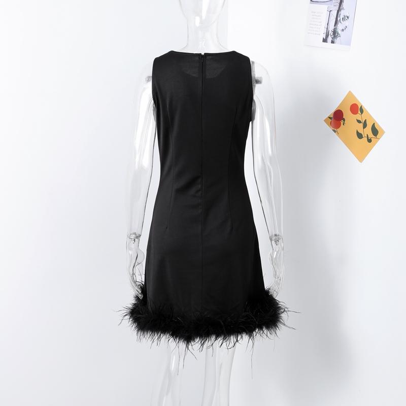 Elegantní Sexy Módní Střapcové Peří Patchwork Krátké Šaty Ženy Štíhlé O-výstřih Bez rukávů Vysoký Pas Šaty