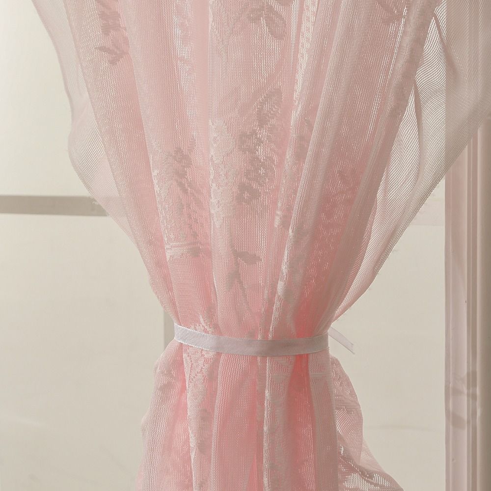 2 Pcs Ruffled Edge Gauze Curtain Retro Lace Sheer Curtain Romantic French Lace Floral Curtain  Door
