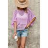 2026 New Round Neck Solid Color Women's Bat Sleeve Hollow Loose Knit Sweater