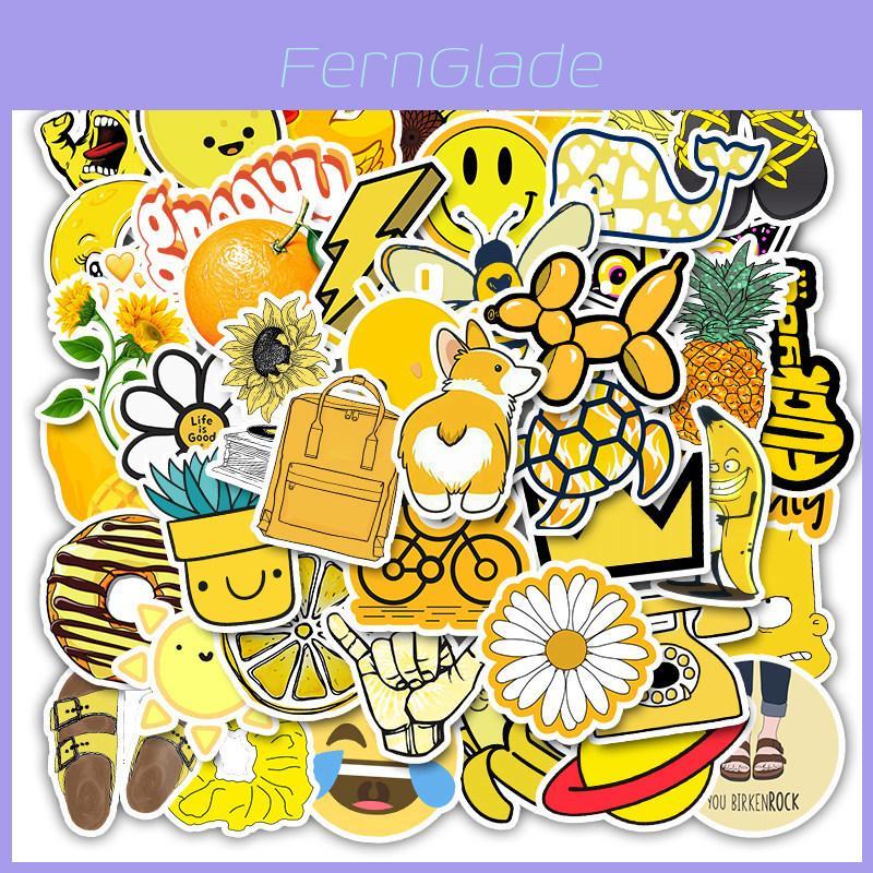 50 Pack Bright Yellow Waterproof Laptop Stickers With Cute Cartoon Designs For Travel