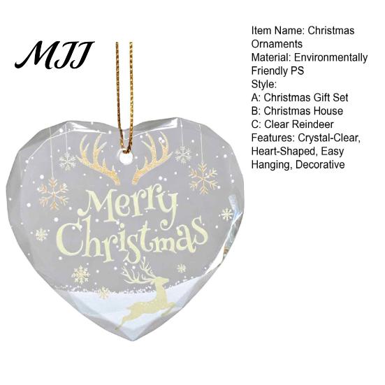 Festive Porch Hanging Ornaments Heart Shaped Christmas Ornaments, Crystal Santa Winter Scene Ornament, Transparent Decorative Window Accents Xmas Tree