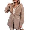 2024 Urban Fashion Hooded Woolen Coat with Drawstring Waist & Metal Buckle Zipper
