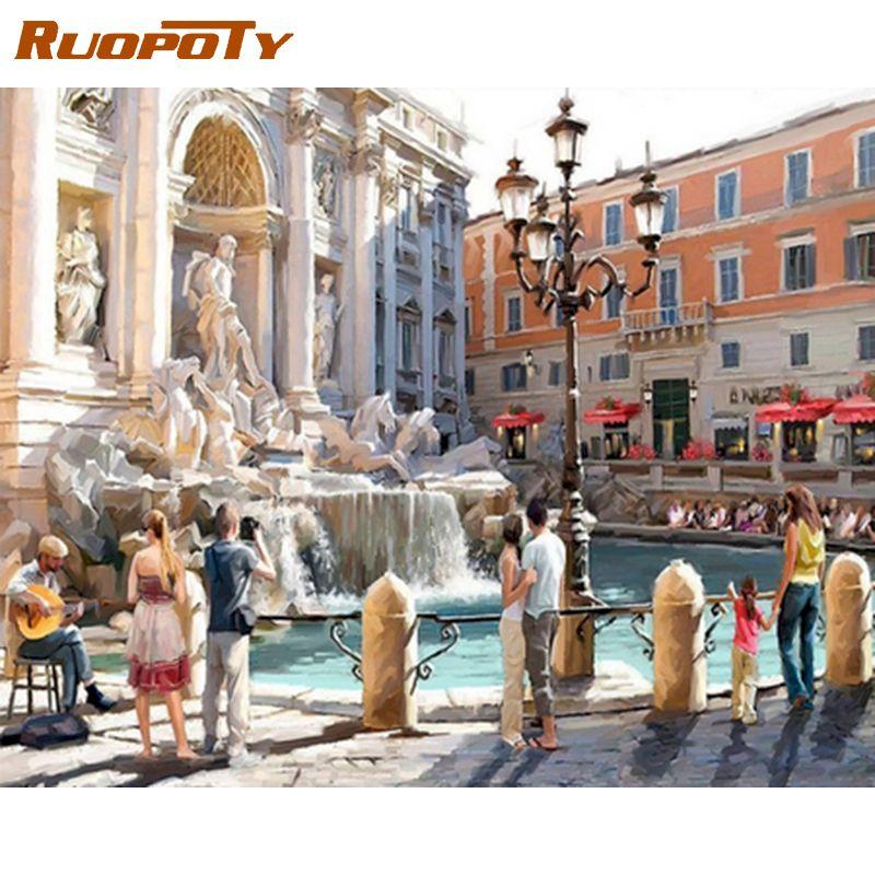 

Ruopoty Ciyt пейзажная картина маслом, ручная роспись, холст, картина для настенного искусства, сделай сам, картина по номерам, акриловая краска, домашний декор 40x50CM NO Frame