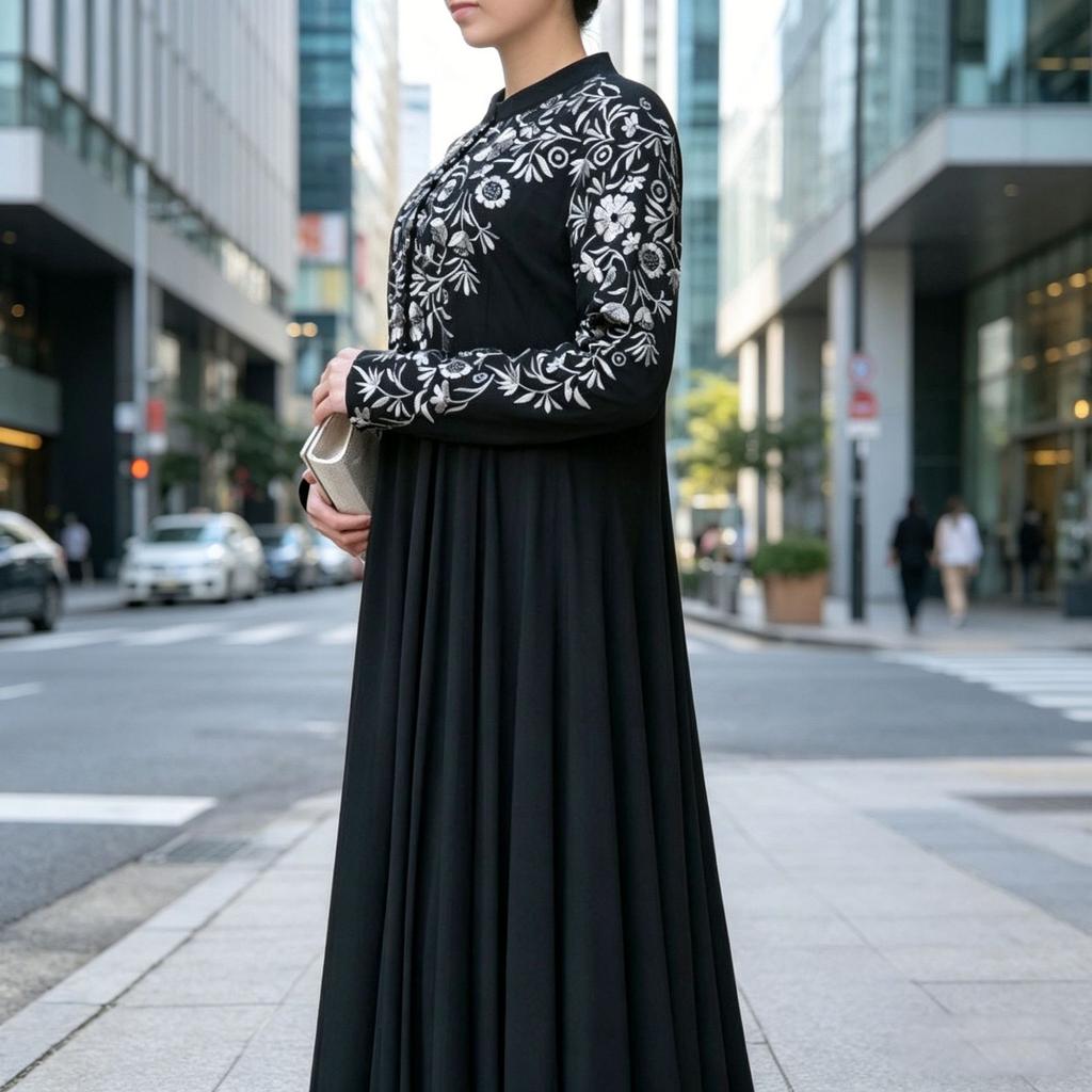 2026 New Cross-border European and American Amazon Dress Ethnic Style Women's Long-sleeved Printed Stand-up Collar Big Swing Dress