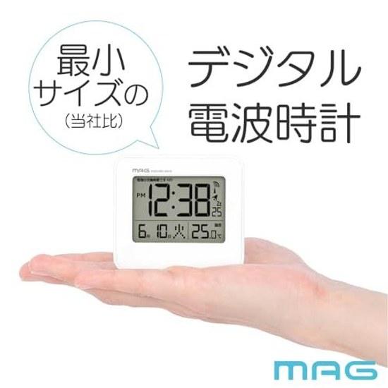 MAG Alarm Clock Radio-Controlled Desk Compact Small Digital Thermometer Calendar Electronic Sound Snooze Light White Approximately 6.2 cm tall 7.8
