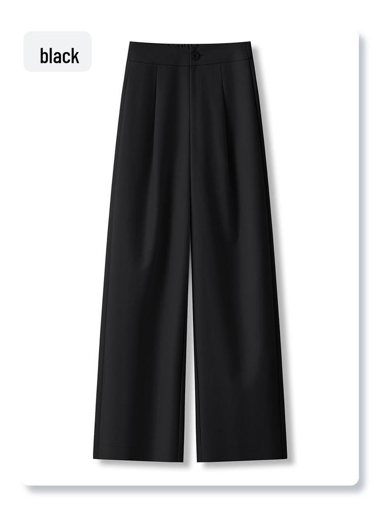 Women's 2025 Gray High-Waisted Wide-Leg Dress Pants - Spring/Autumn Casual and Drapey