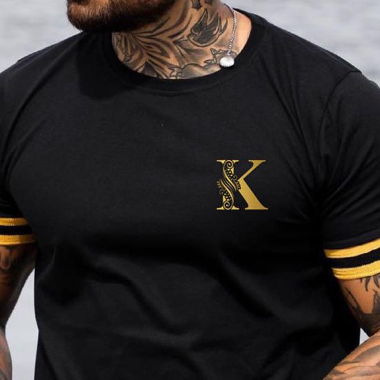 O-Neck Short Sleeve Thin Men T-shirt Summer Letter K Print Sport Tee Shirt Streetwear
