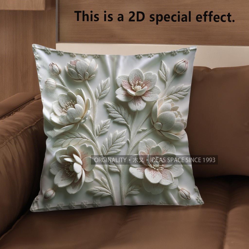 

2D Floral Embroidered Pattern Throw Pillow Covers Pattern Cushion Cover Suitable For Sofa Bedroom Car Pillow Cover 40x40cm