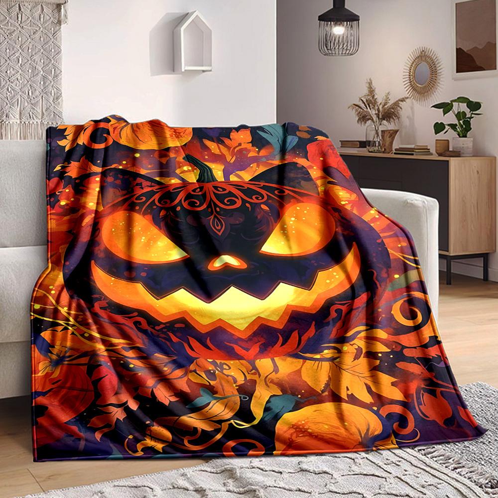 1pc Pumpkin Halloween Blanket, Lightweight Flannel Throw Blanket for Sofa, Bed, Travel, Camping, Living Room, Office, Couch, Chair, and Bed
