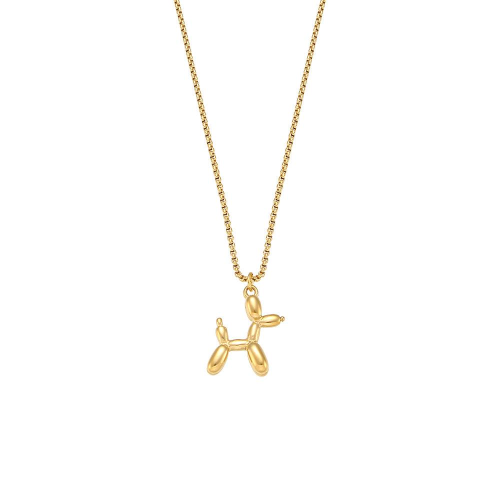 

New temperament simple balloon puppy pendant titanium steel plated 18K gold cute three-dimensional animal pendant necklace