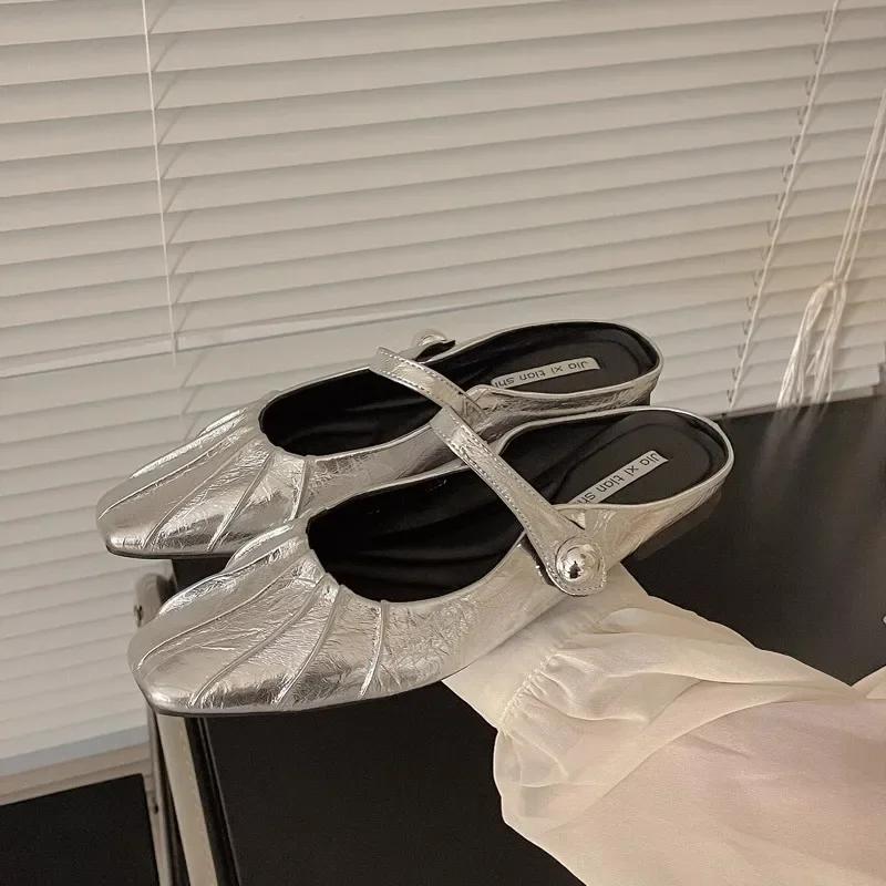 

Shoes Woman Half Slippers 2024 Round Toe Shallow Female Footwear Casual New Comfort Summer Dress Solid Flat Sandalias De Mujer 40