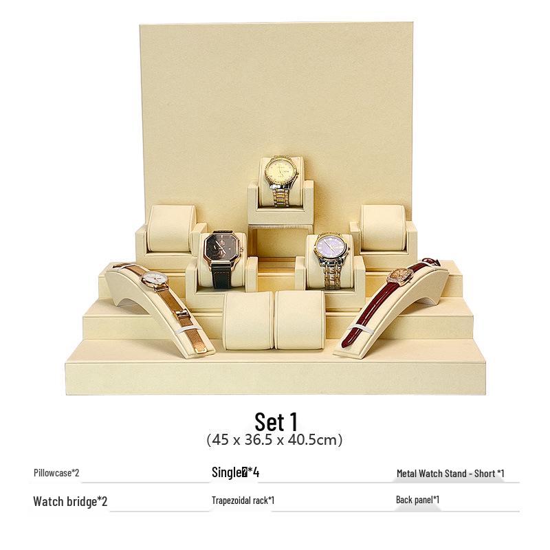 Elegant Tiered Watch Display Stand with Pillow Bag and Metal Tray for Photography