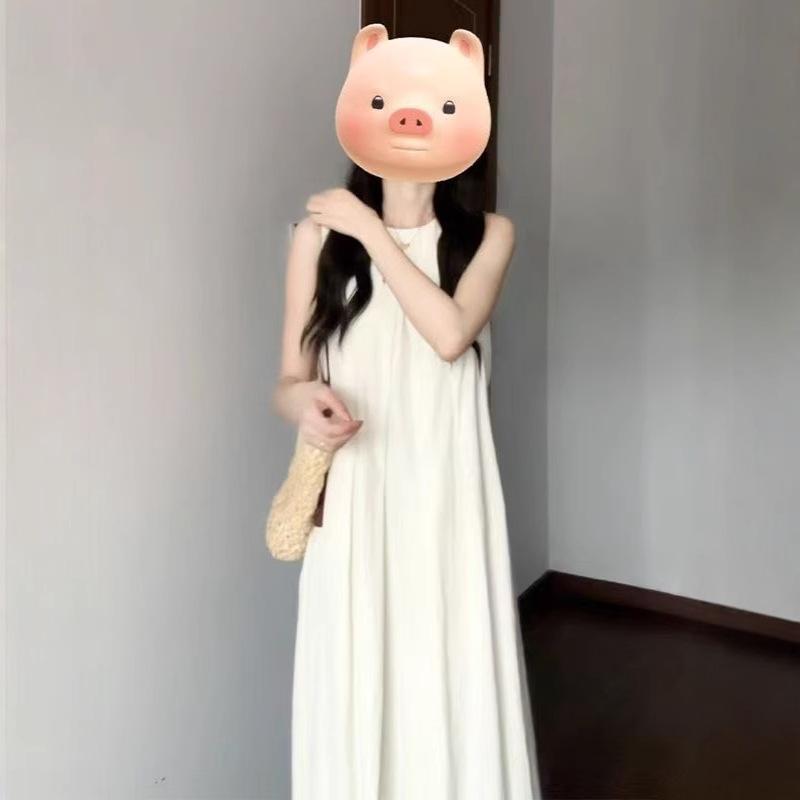 French White Sleeveless Dress Children's Summer New Small Coffee Break Thin Vest Long Dress