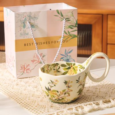Lily of the Valley Blossom Ceramic Mug Qu Handle Cup with Spoon Breakfast Oat Cup Large Capacity Milk Cup Girls' Souvenir