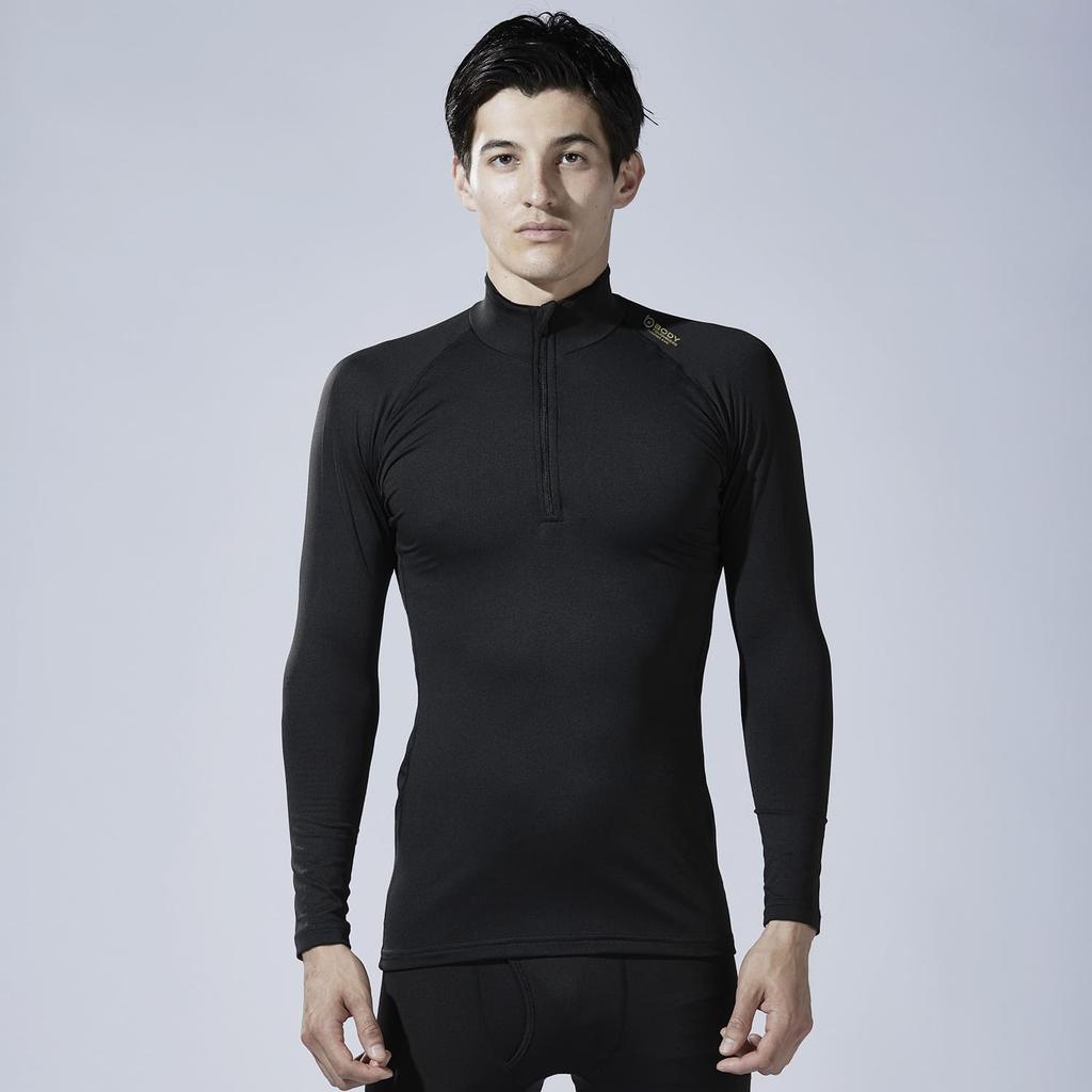 Otafuku Gloves Winter Long Sleeve High Neck Shirt Fully Half Quick Size M [Heat Retention, Deodorizing, Zipper, Drying, Compression] JW-247 Black,