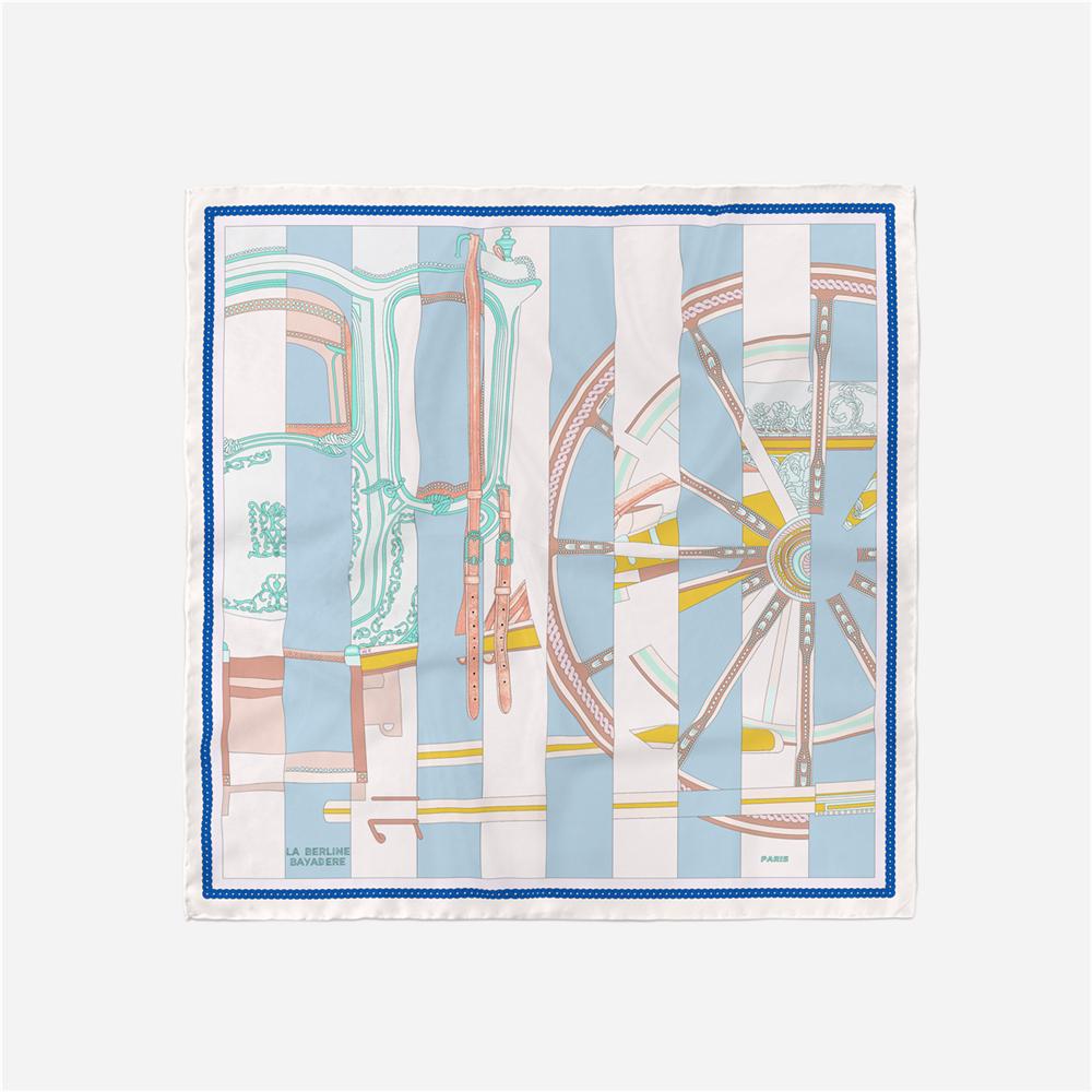 Twill Silk Scarf Woman Wheel Painting Square Scarves Wraps Bandana Small Hijab Silk Foulards Tie Headband Neckerchief 53CM