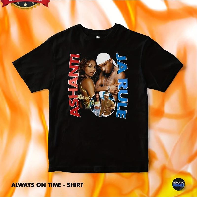 

Летняя мужская ретро футболка в стиле 2000-х Y2K Rap - Плотный 100% чистый хлопок, Всегда вовремя Дизайн Ja Rule & Ashanti 4XL