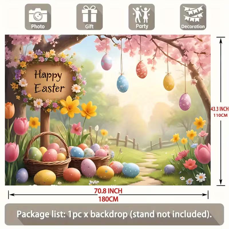 2D Easter Floral Garden Backdrop Cloth 2D Print Colorful Eggs Home Wall Hanging