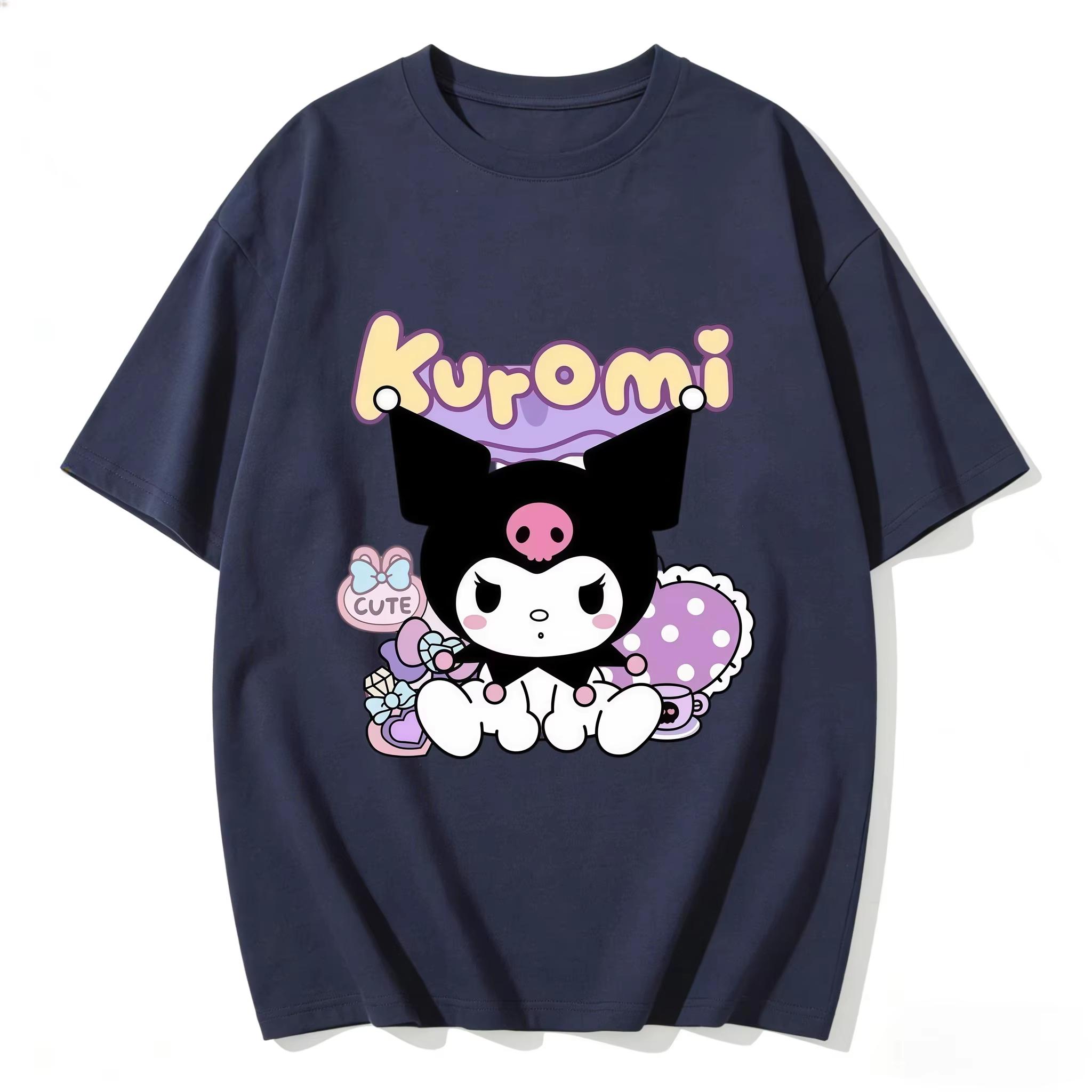 

2026 new Summer Cute Kuromi TShirts Soft Cotton Short Sleeve Tees for Parents Kids Breathable Casual Daily Outfit Tops S