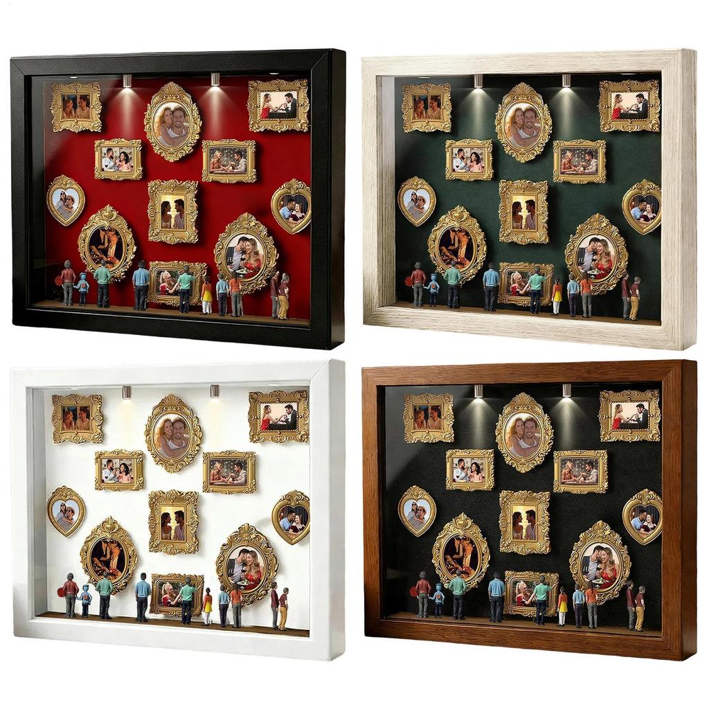 Mini Museum Photo Album Silhouette Box Stylish Creative Memory Display Kit with Miniature Statue and Gold Frame