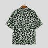 INCERUN Oversized Men's Short Sleeve Lapel Collar Button Up Leopard Print Shirts Tops