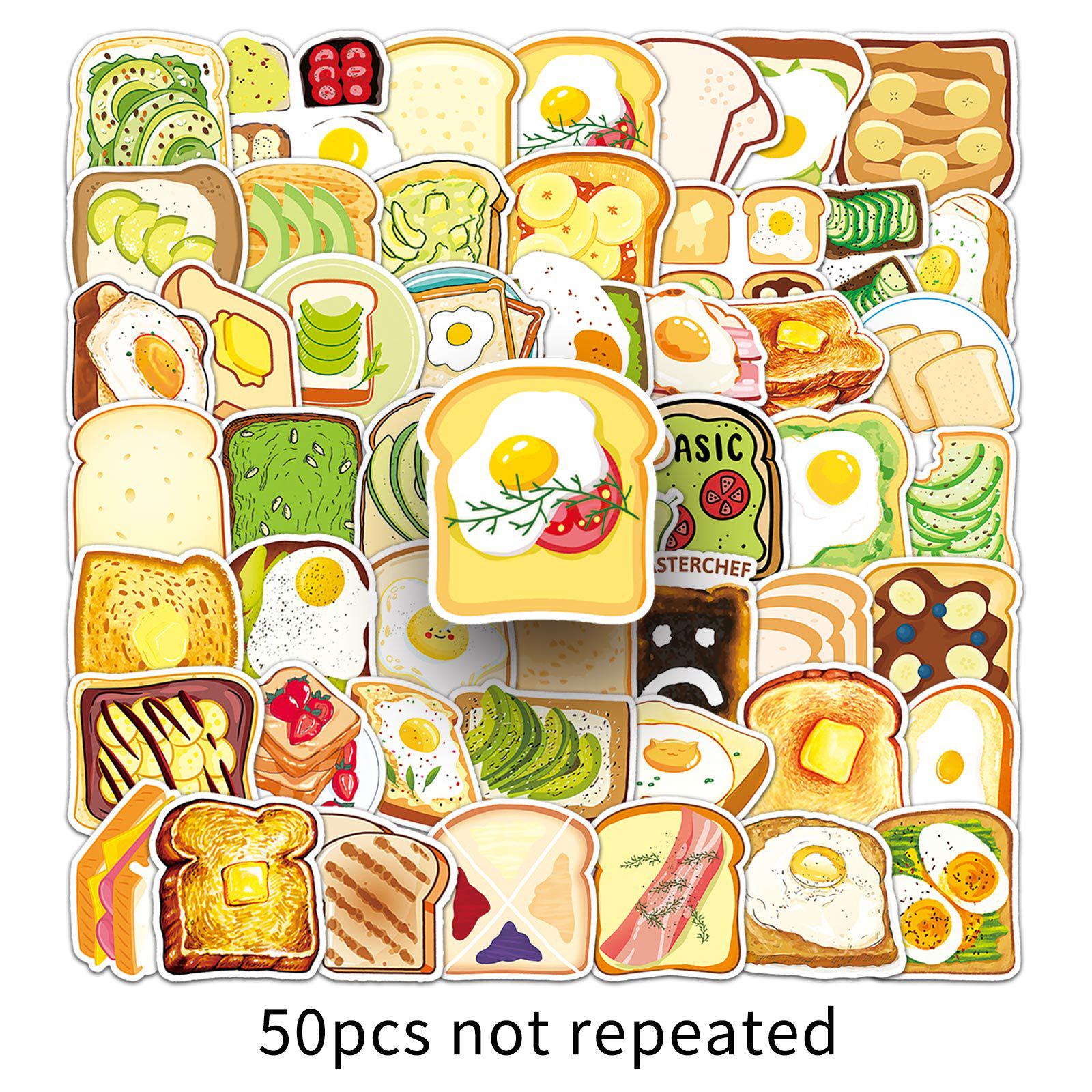 50-Piece Toast Bread Sticker Set for Luggage, Laptops, Cars & Decoration - Trendy Graffiti Style