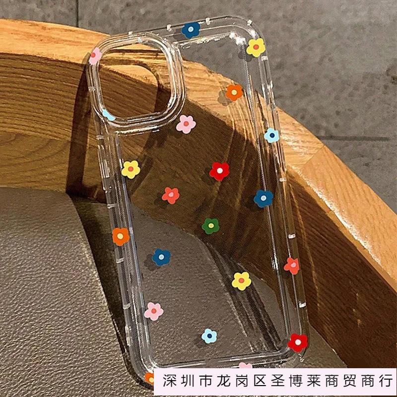 Color flower love iPhone16 mobile phone case 15promax Apple 14 cute 13 transparent 12 airbag anti-drop 11